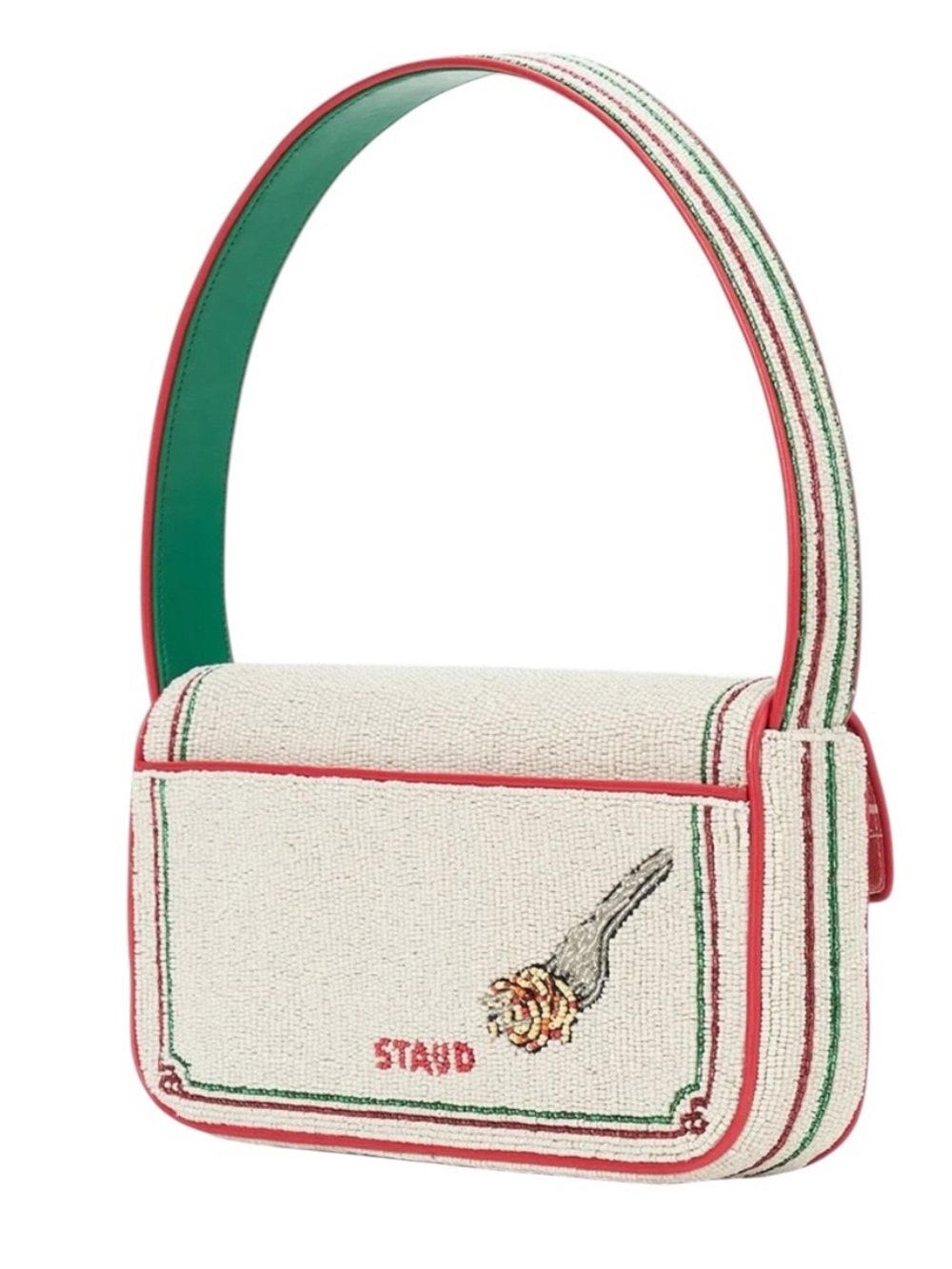 STAUd Tommy Beaded Bag Tomato Print Bag Red White Hand Beaded Designer Purse NWT - Picture 6 of 10